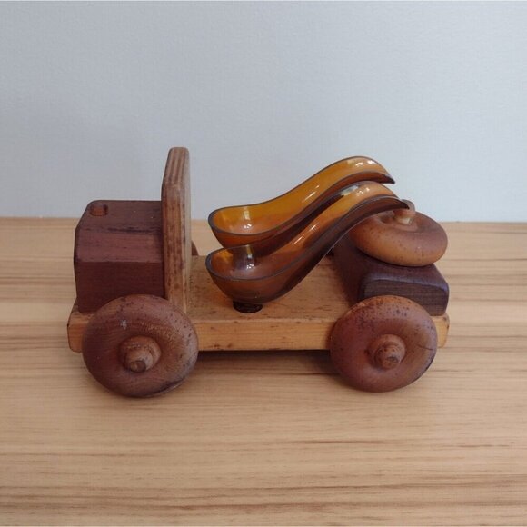 Vintage mid Century S&T Wood Crafts Wooden Car 2 Glass P*pe Rest Holder Rack - Picture 1 of 10
